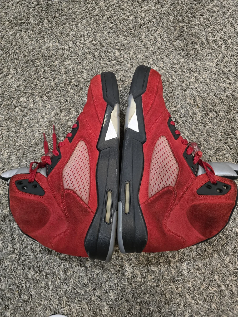 Jordan Red RETRO 5Suede High-Top Basketball Shoes with Black Accents